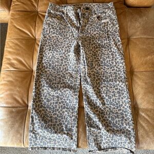 American Eagle Leopard Print Stovepipe Wide-Leg Cropped Pants